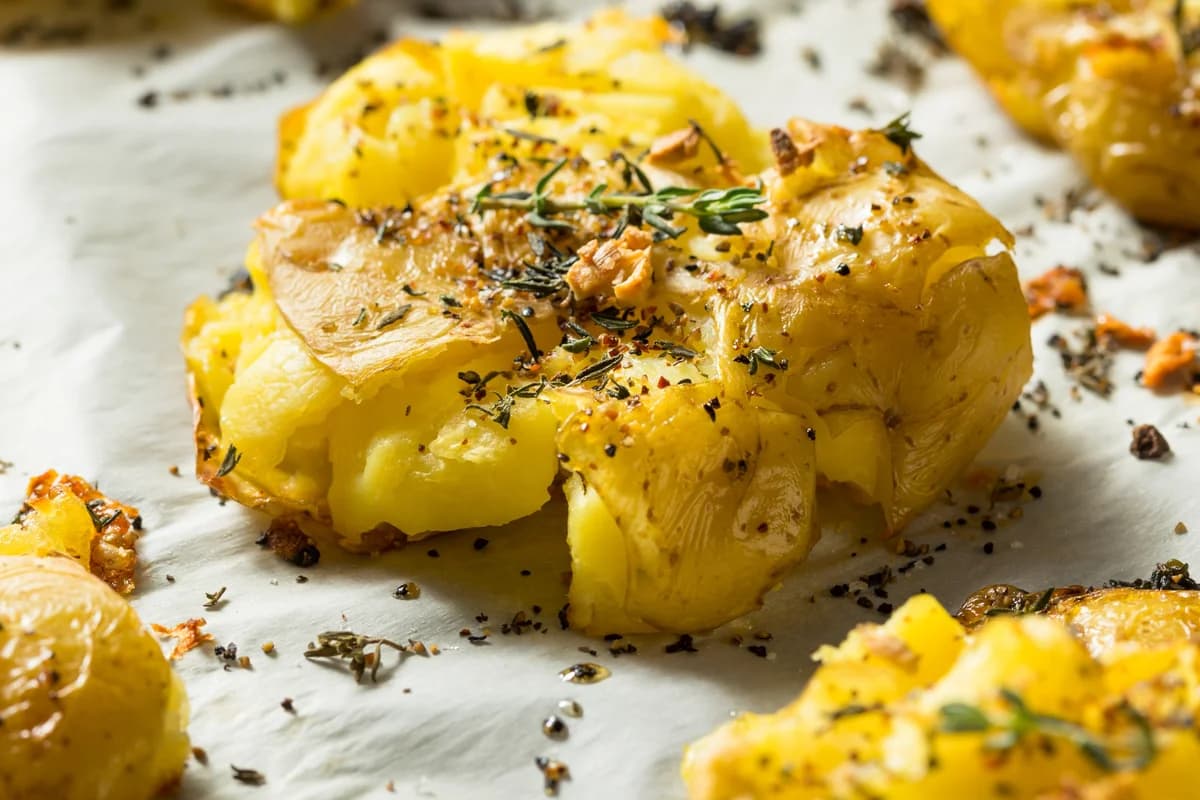 Pommes de terre écrasées à l'ail rôti