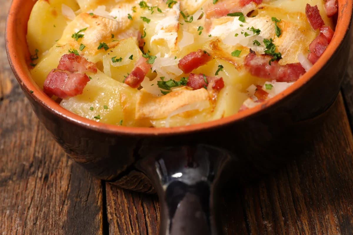 Pommes de terre gratinées avec jambon et bacon