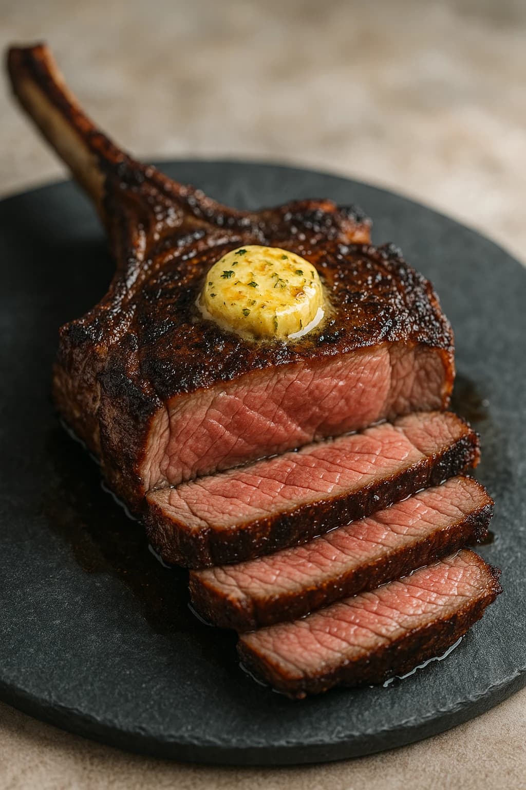 Steak tomahawk grillé au beurre de miso