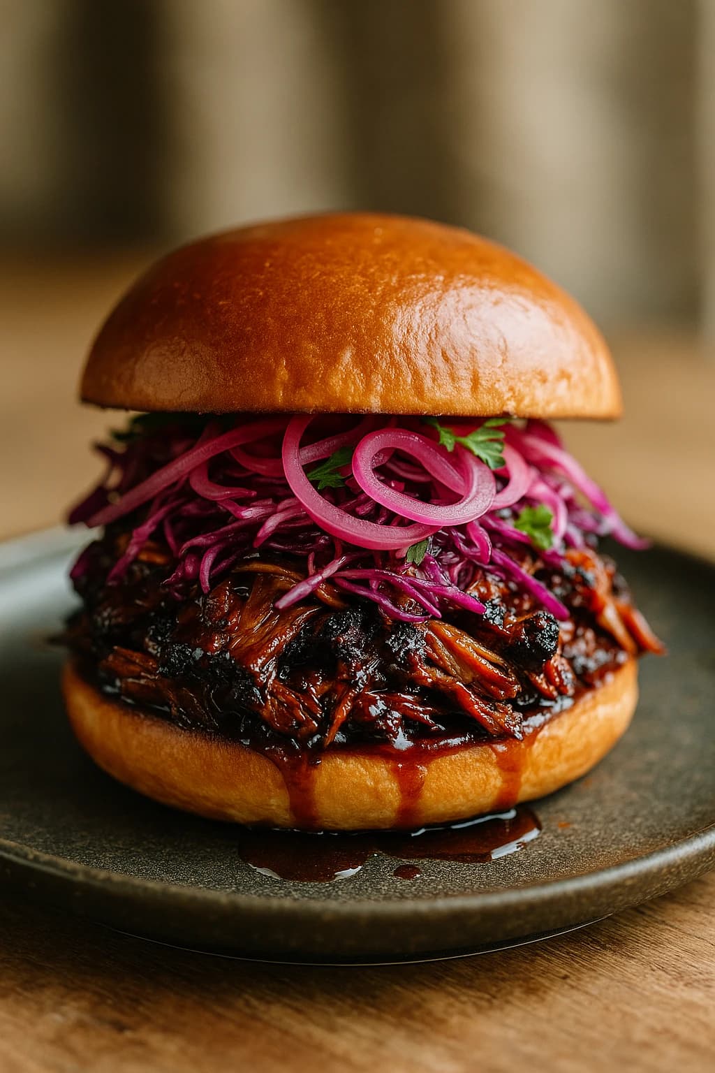 Porc effiloché BBQ à la bière noire et chocolat