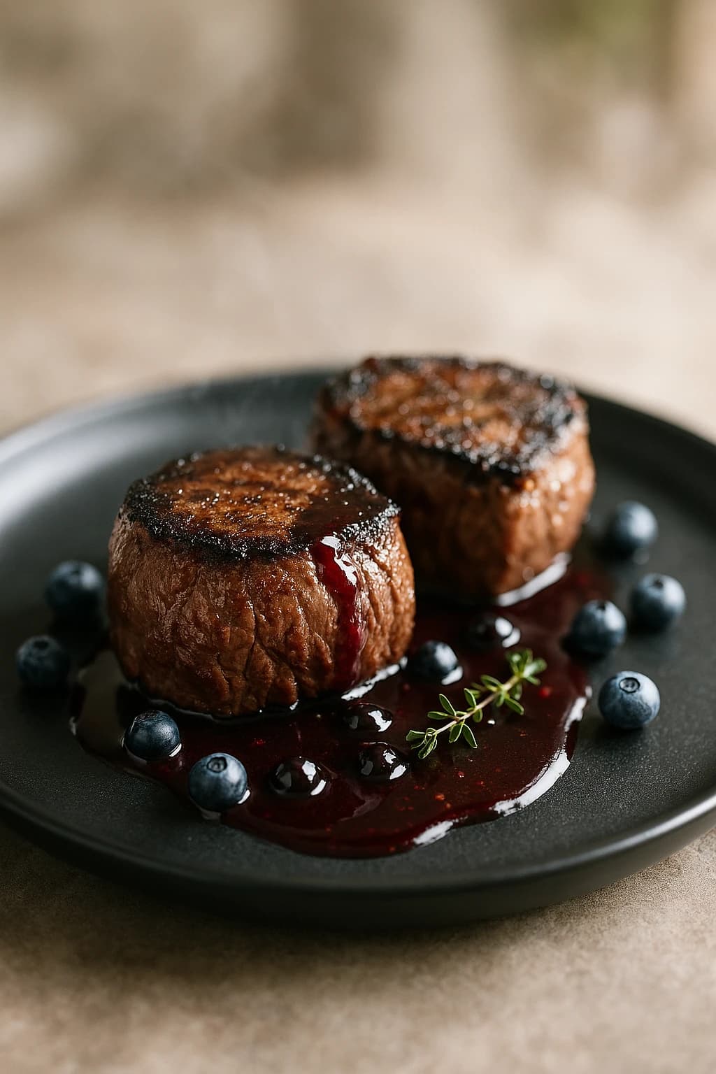 Filete mignon BBQ con whisky y arándanos
