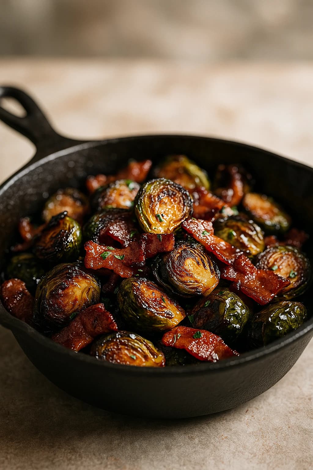 Coles de Bruselas BBQ con jarabe de arce y tocino