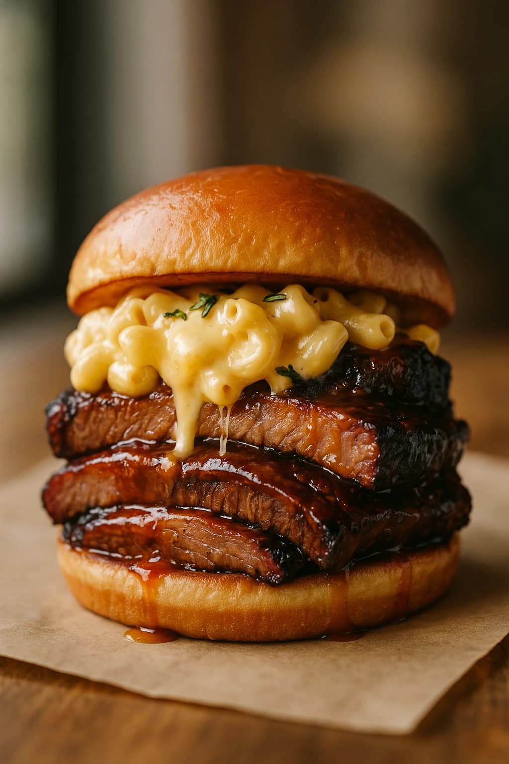 BBQ Brisket Sandwich with Mac and Cheese
