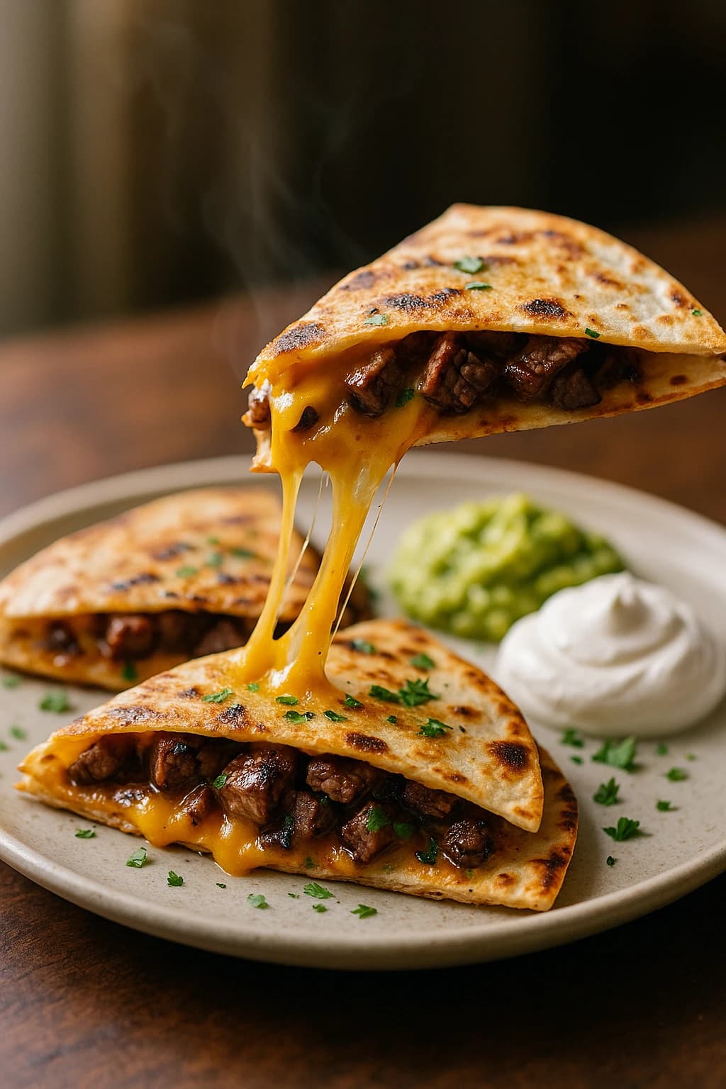 BBQ Steak and Melty Cheese Quesadillas