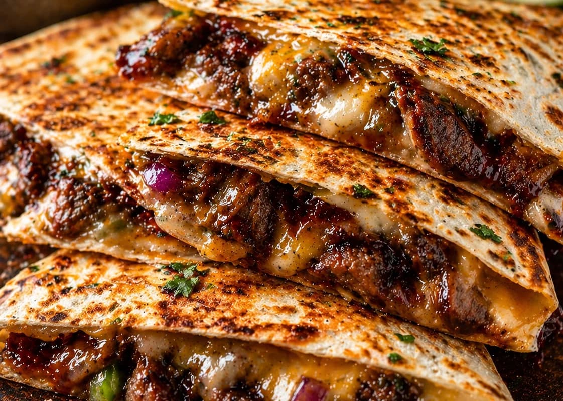 BBQ Steak and Melty Cheese Quesadillas