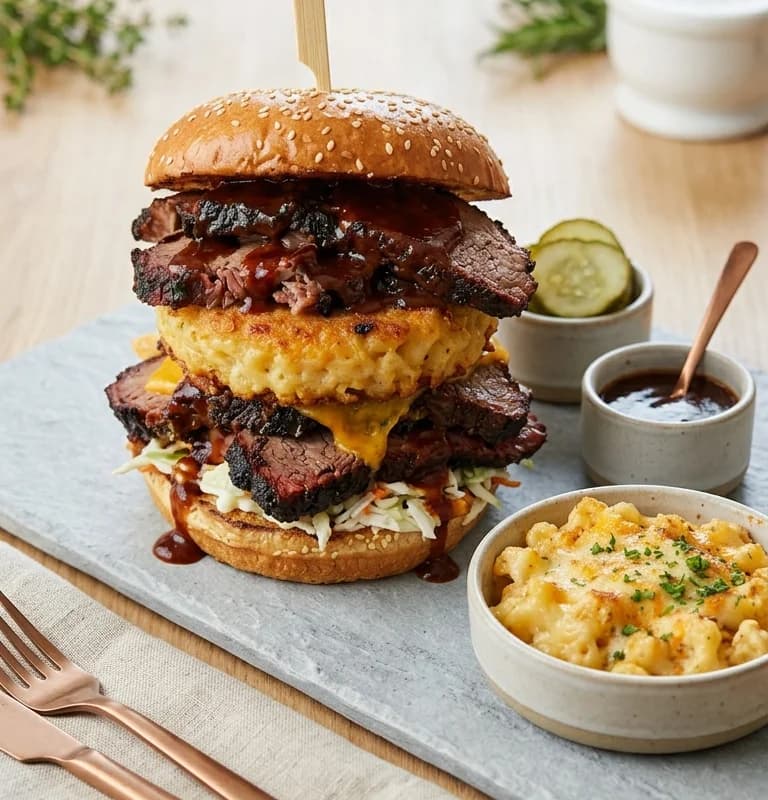 BBQ Brisket Sandwich with Mac and Cheese