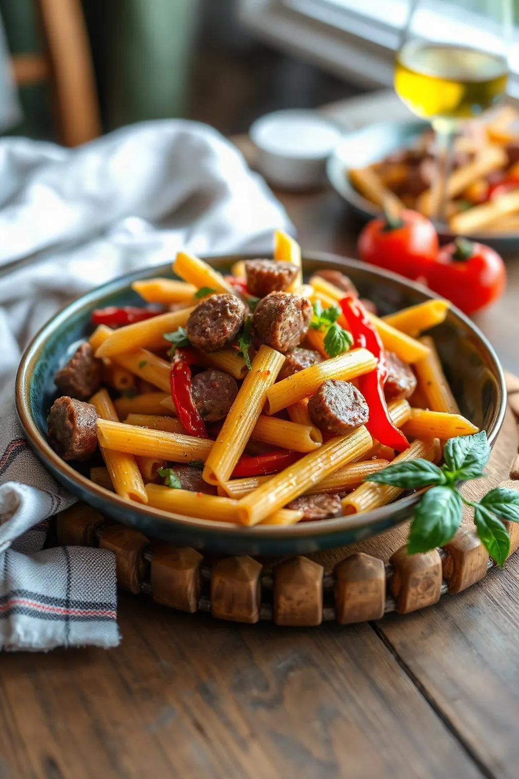 Pâtes Penne aux Saucisses et Poivrons