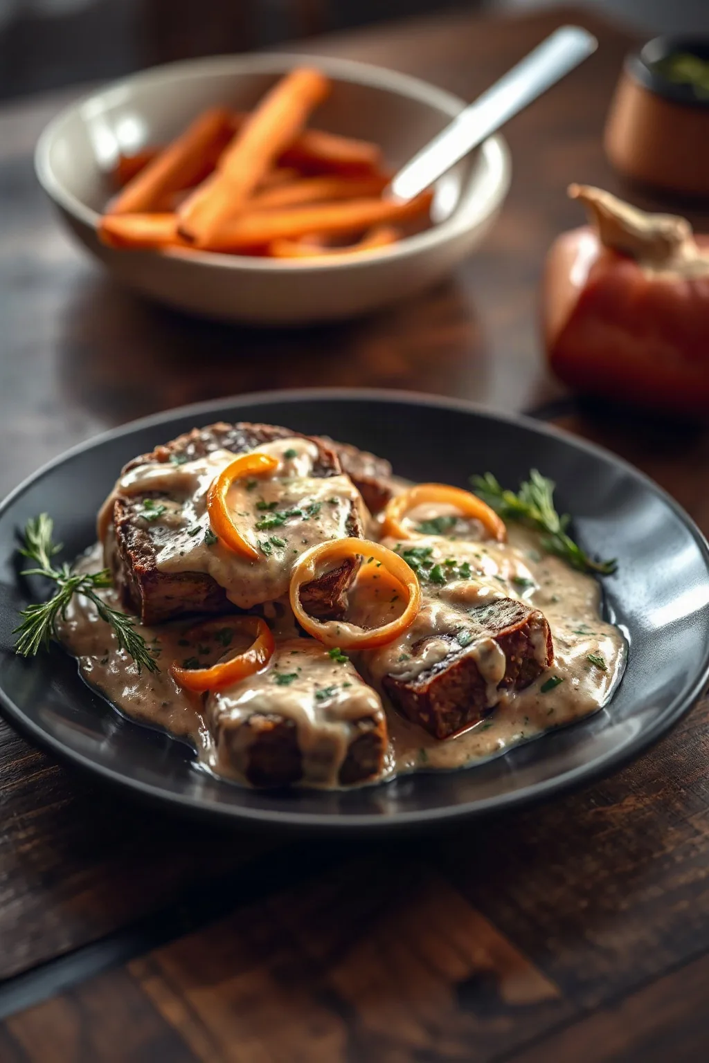 Stroganoff de Asado de Alce con Cebolla