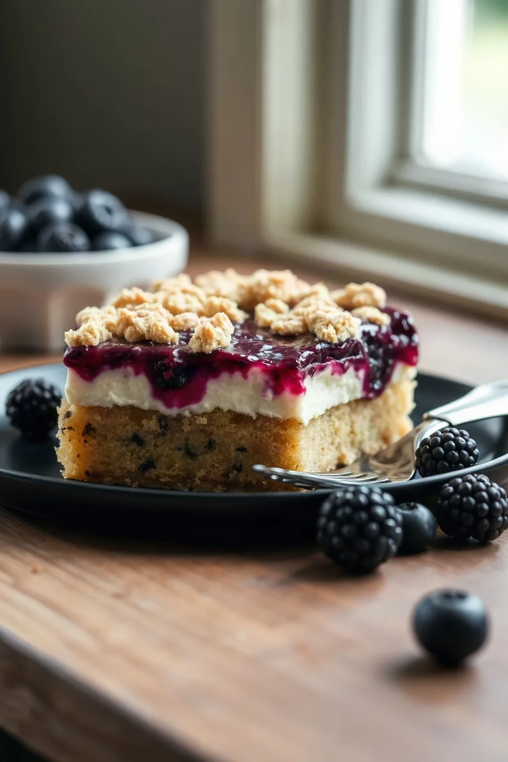 Saskatoon Berry Cream Cheese Crumb Cake