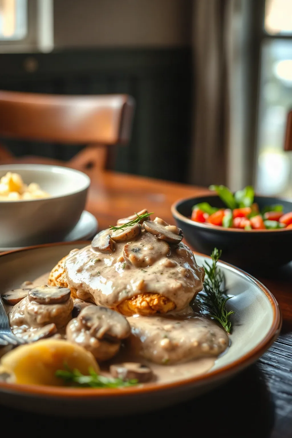 Pollo Elegante con Salsa Cremosa de Champiñones
