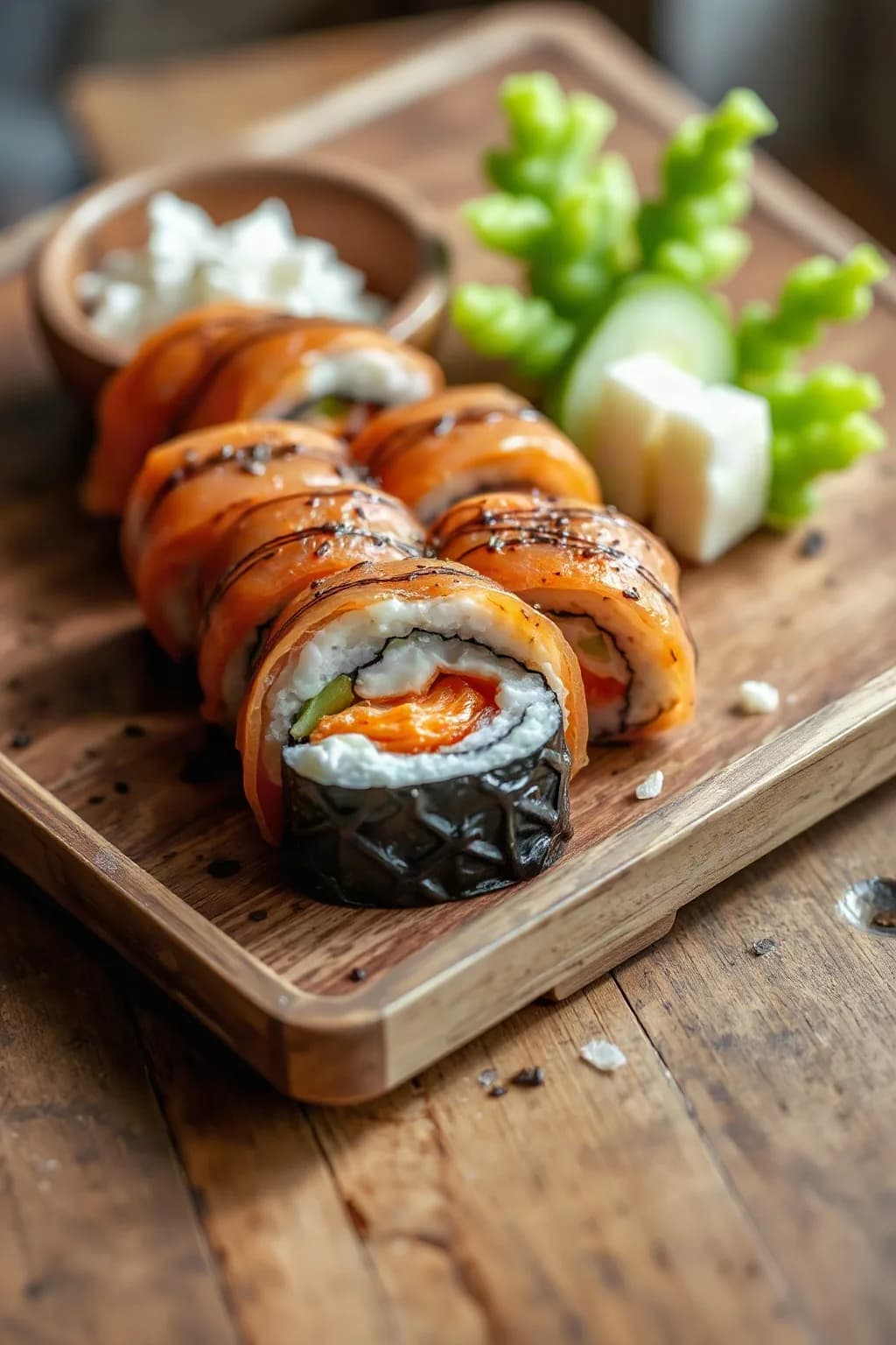 Smoked Salmon Sushi Roll with Cream Cheese