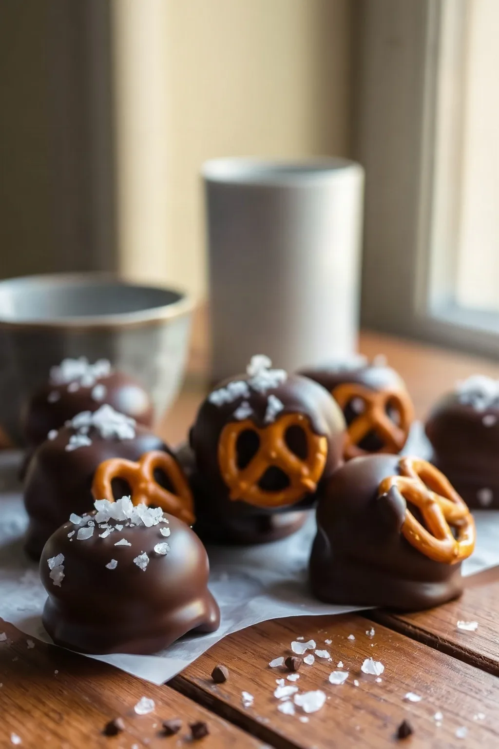 Pretzels con Chocolate y Sal Marina