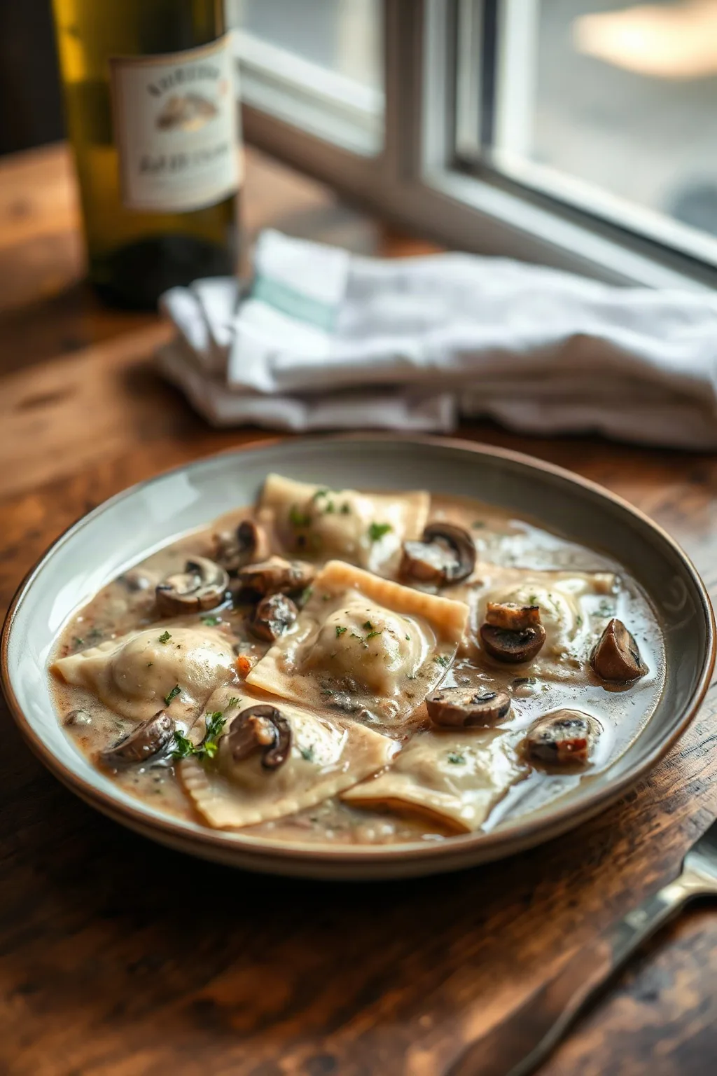 Mushroom Ravioli in Creamy Marsala Wine Sauce