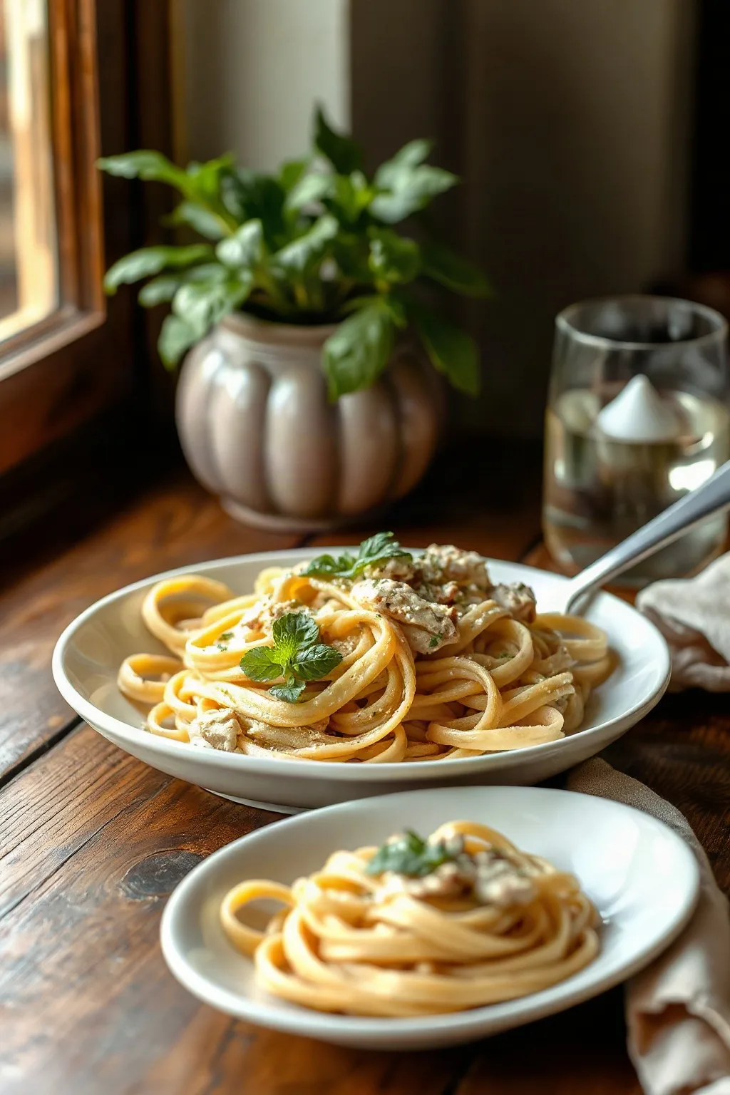 Fettuccine con Pollo Casero
