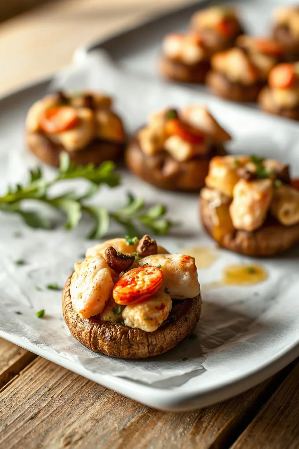 Crab and Lobster Stuffed Mushrooms