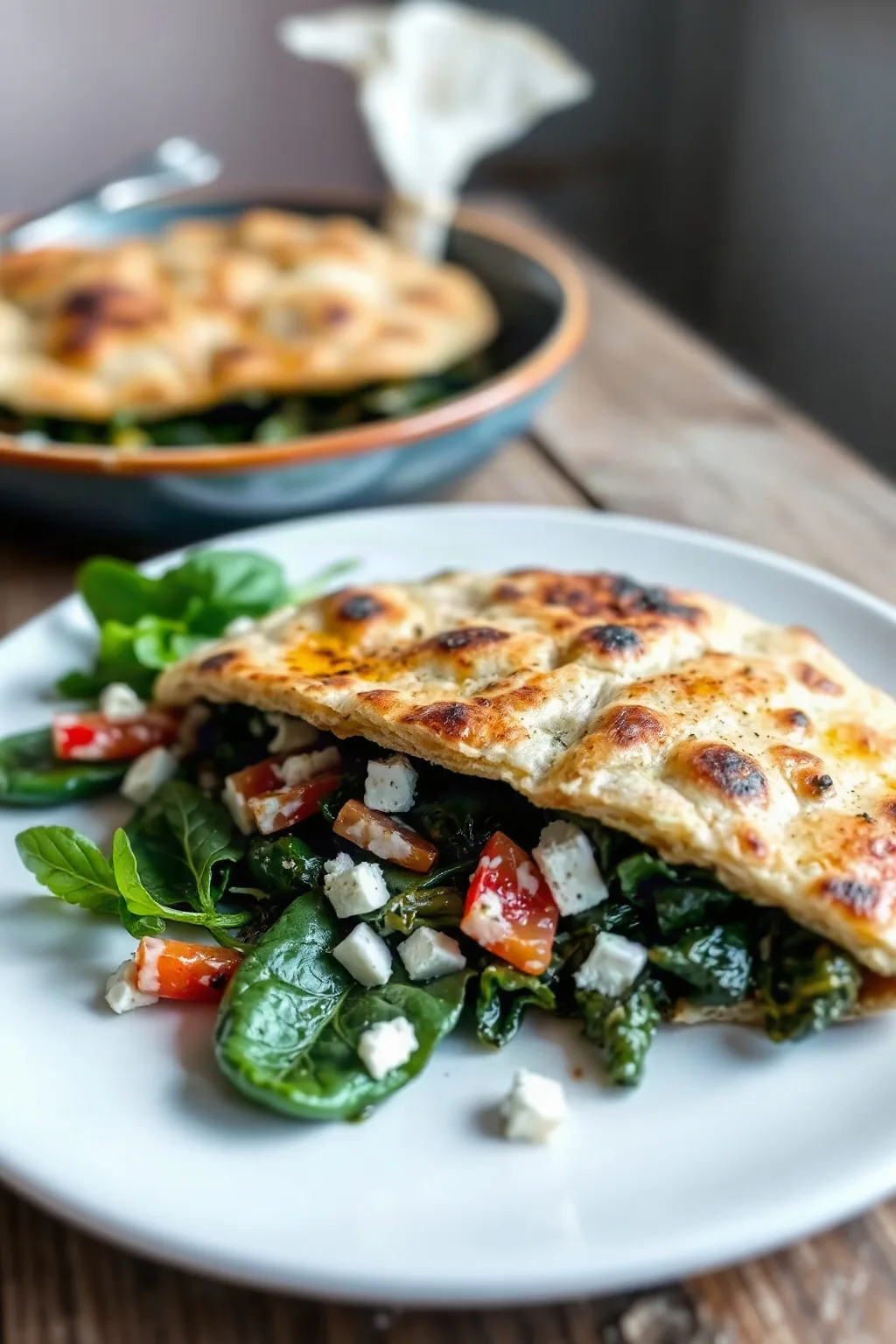 Horneado de Pita con Espinacas y Feta
