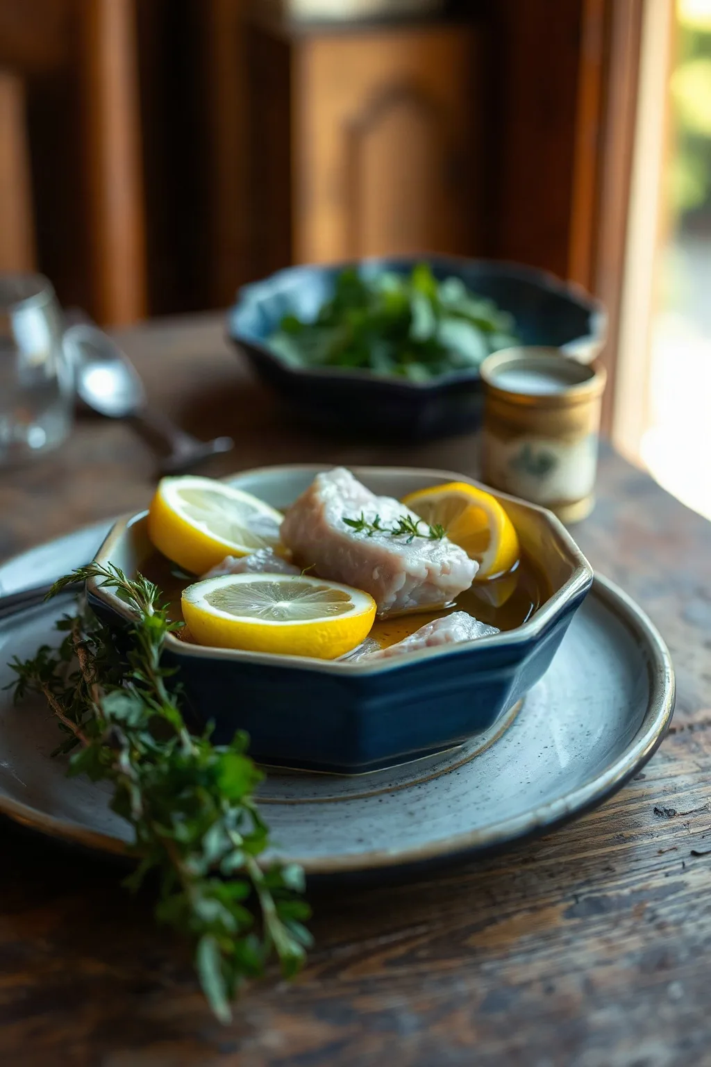 Thon poché à l'huile d'olive avec citron et herbes