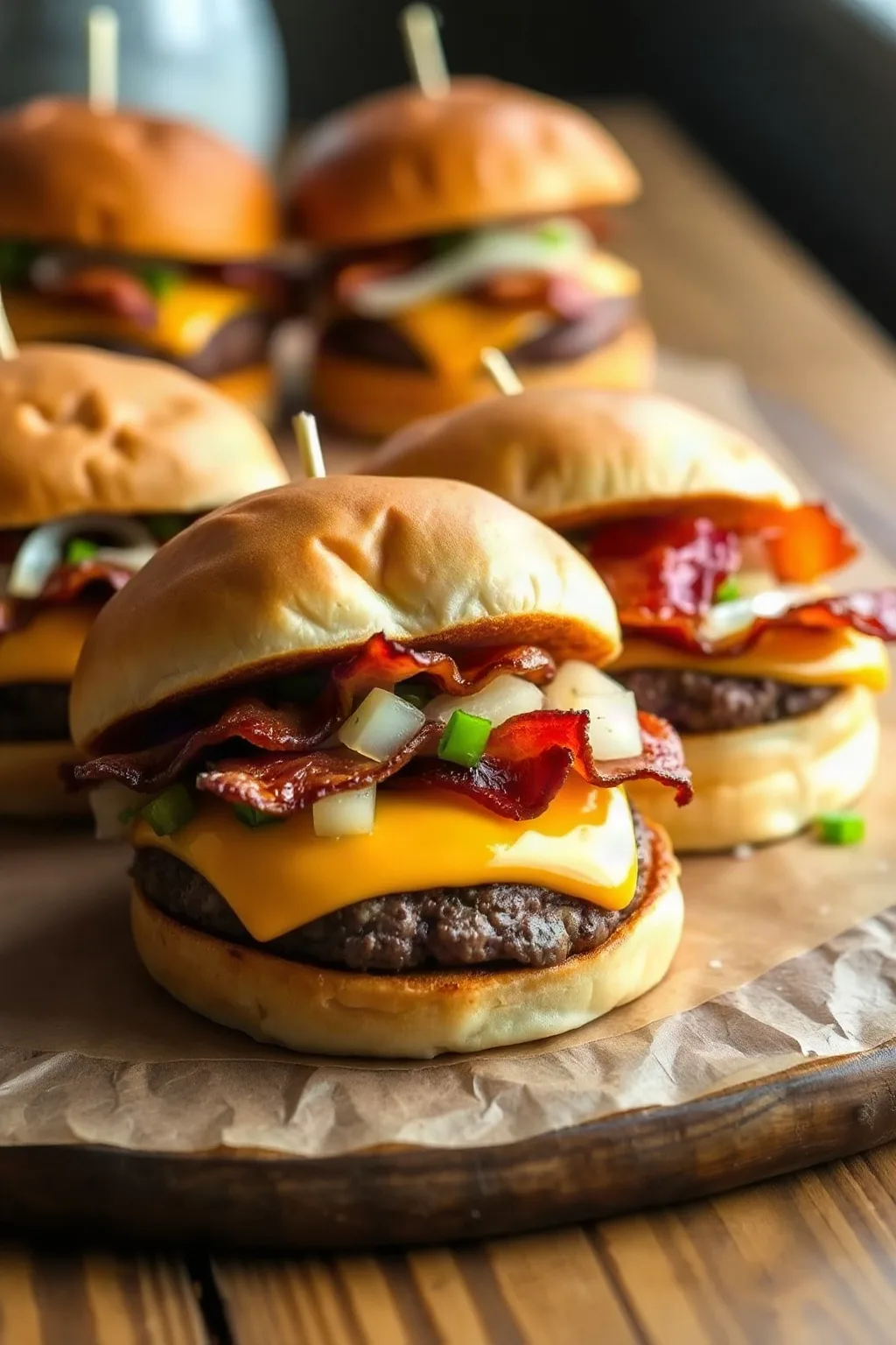 Hamburguesas Rellenas de Tocino, Cebolla y Queso