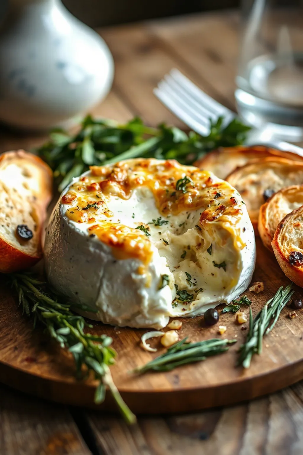 Garlicky Baked Brie with Herbs