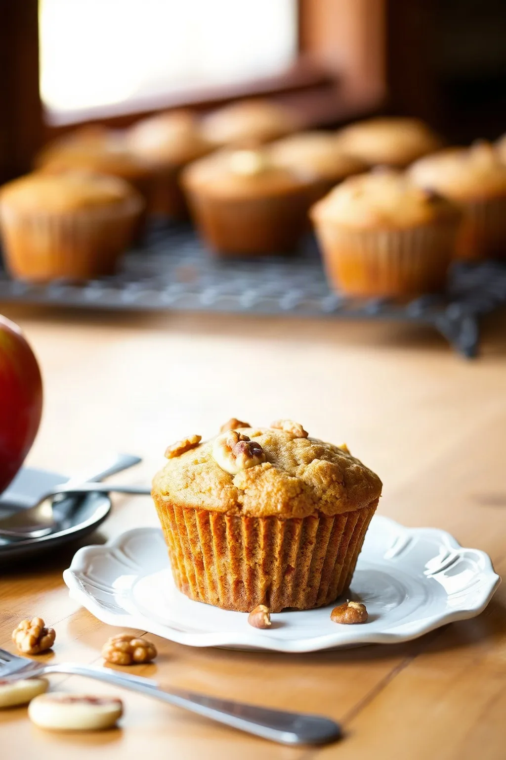 Jumbo Fluffy Walnut Apple Muffins