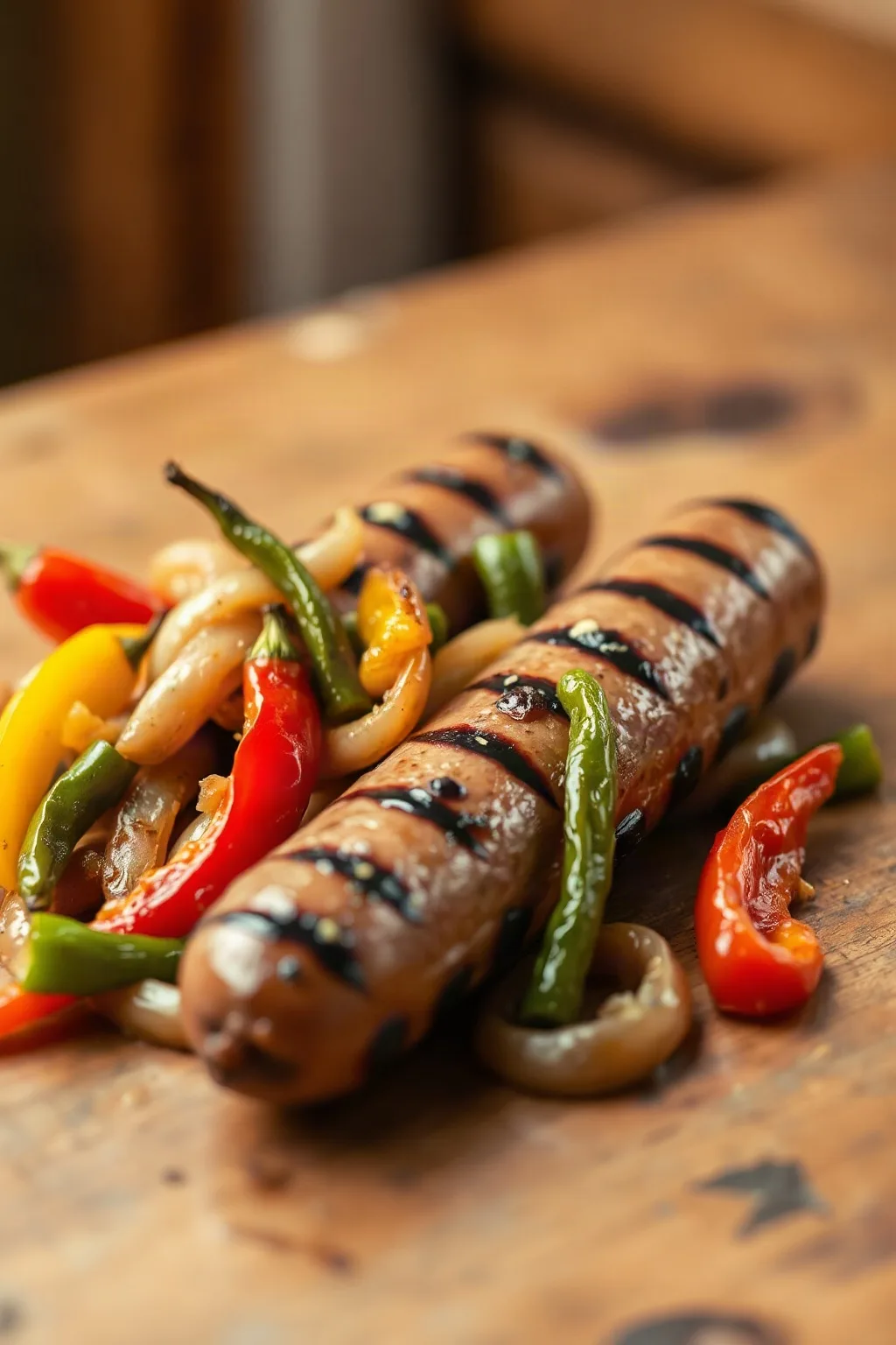 Salchicha Italiana a la Parrilla con Pimientos y Cebolla