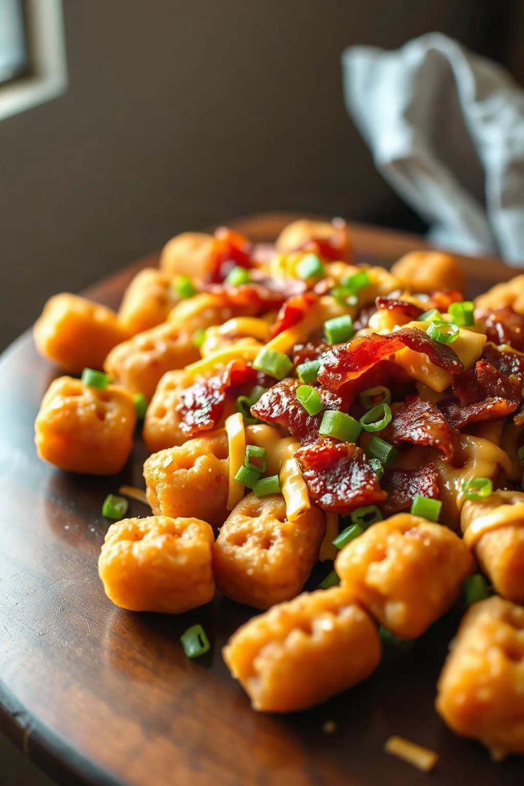 Tater Tots Cargados con Cheddar y Tocino