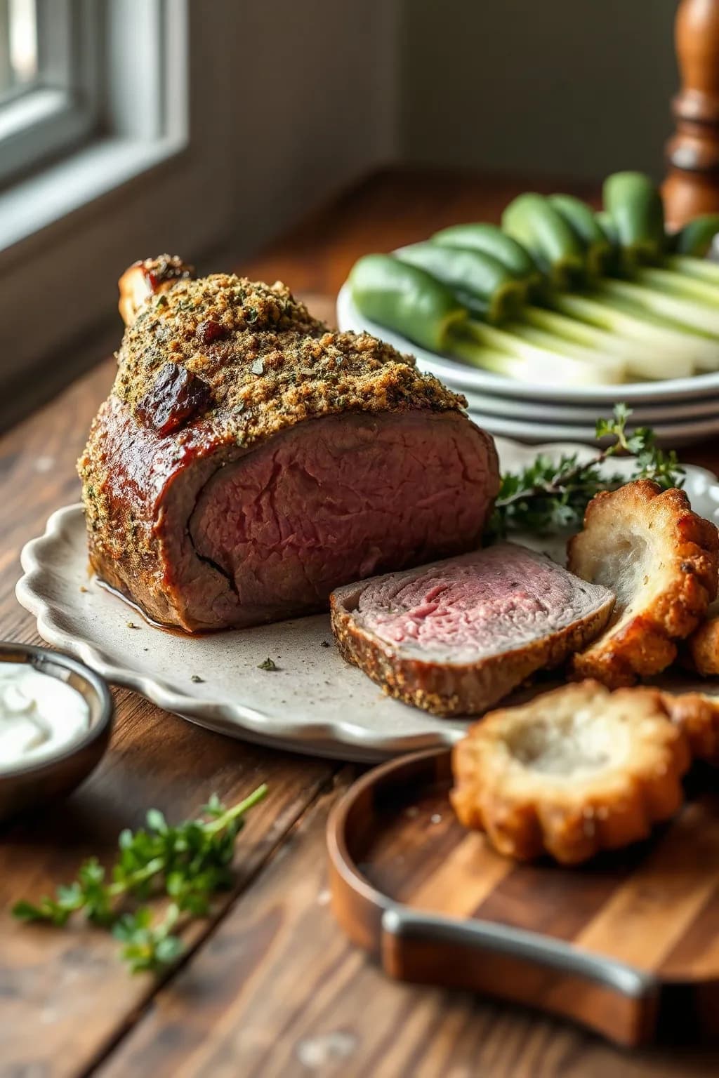 Rôti de ronde d'œil tendre avec croûte aux herbes