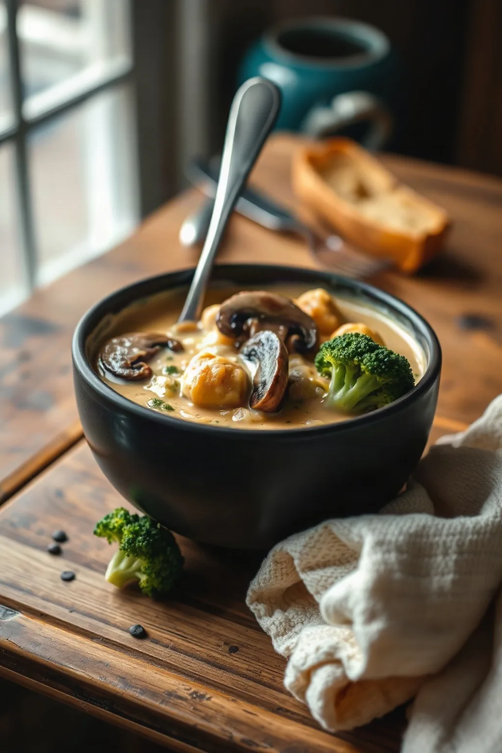 Soupe de brocoli et champignons à la crème