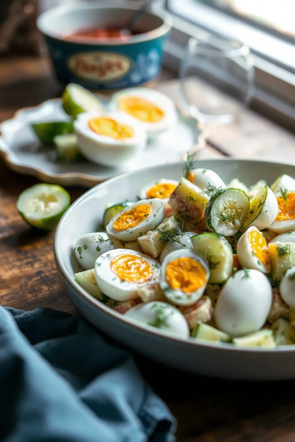Cucumbers and Egg Salad with Dill Dressing