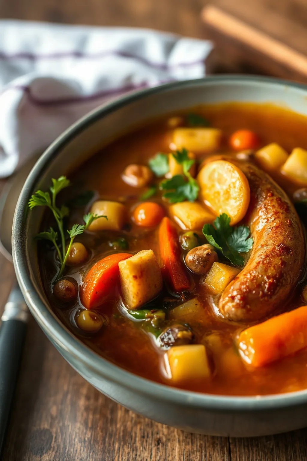 Hearty Bratwurst Soup with Vegetables