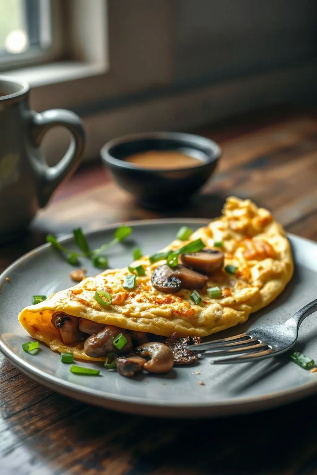 Omelette de Champiñones, Cebollín y Queso