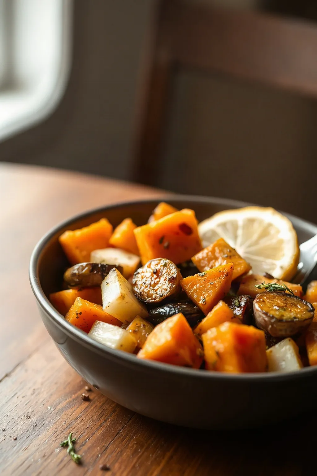 Roasted Sweet Potatoes & Veggies with Thyme & Maple