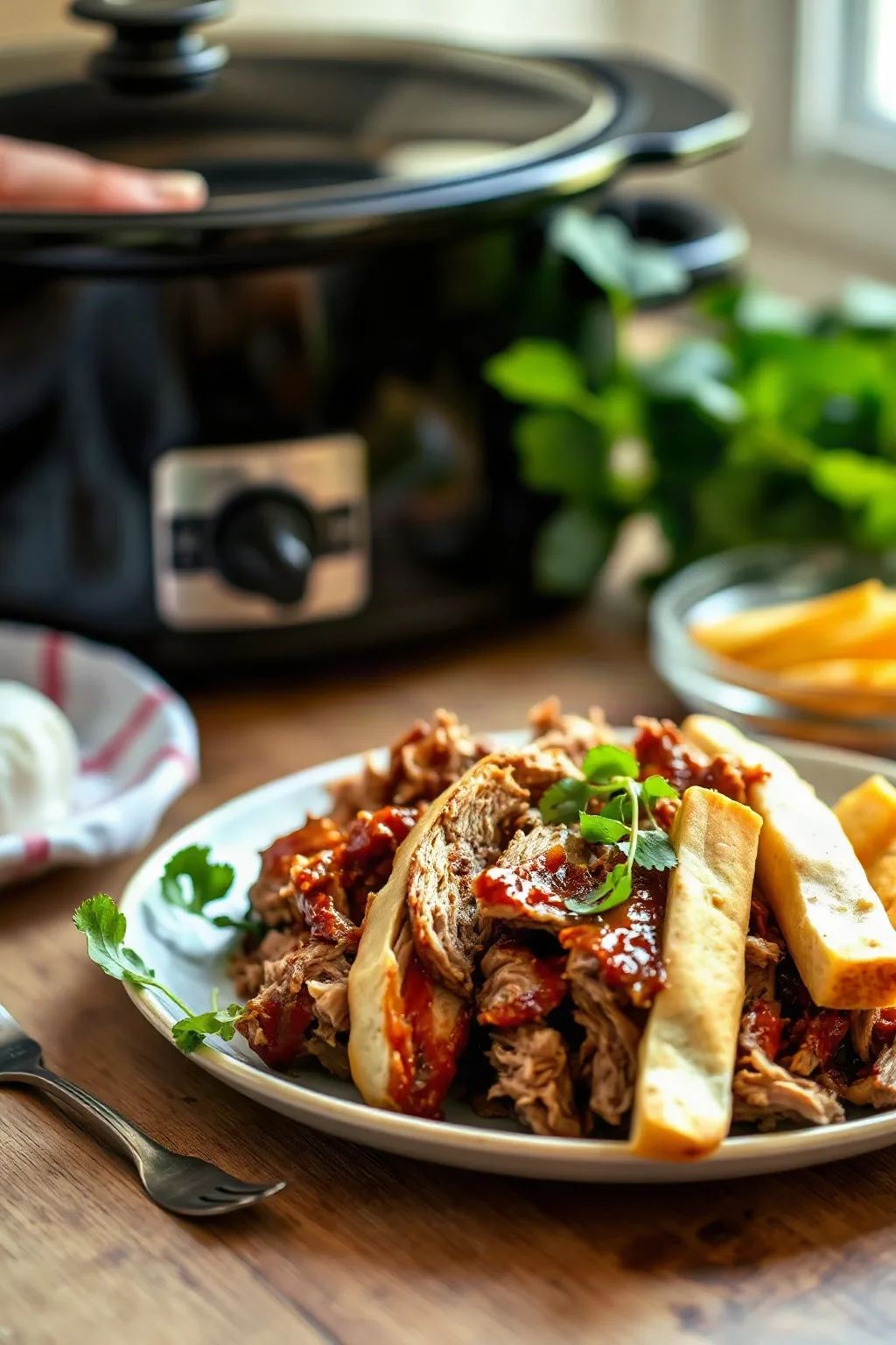 Cerdo Desmenuzado a la Barbacoa en Olla de Cocción Lenta