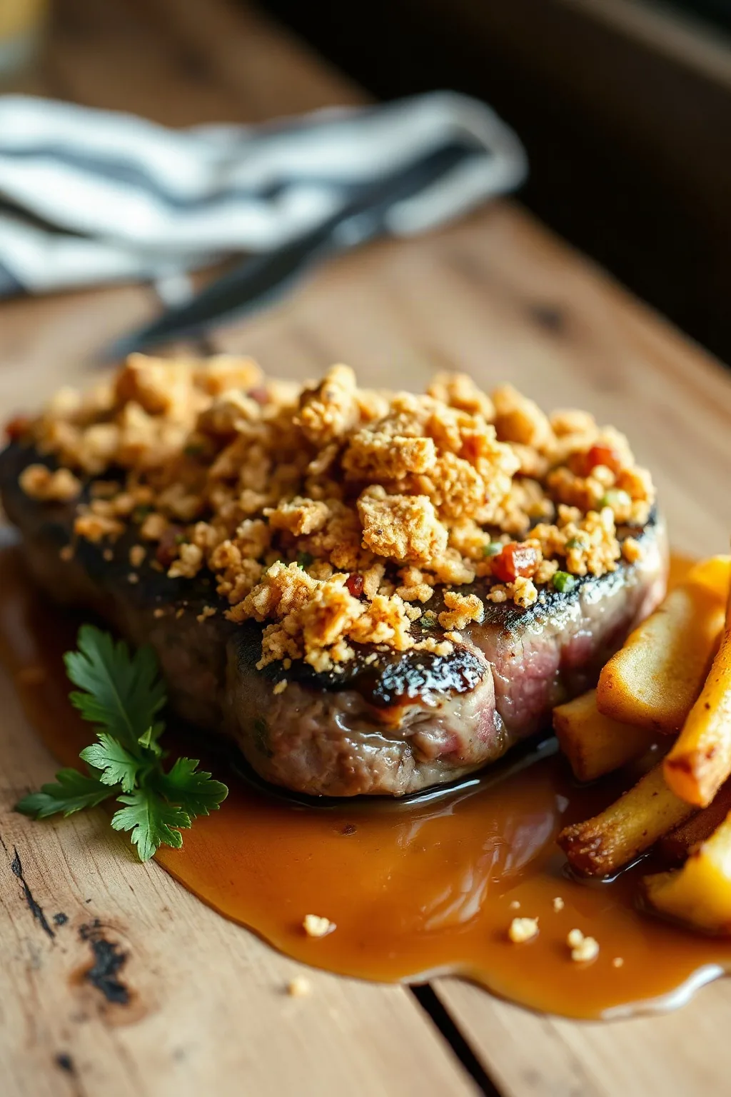 Steak aux miettes d'ail croustillantes