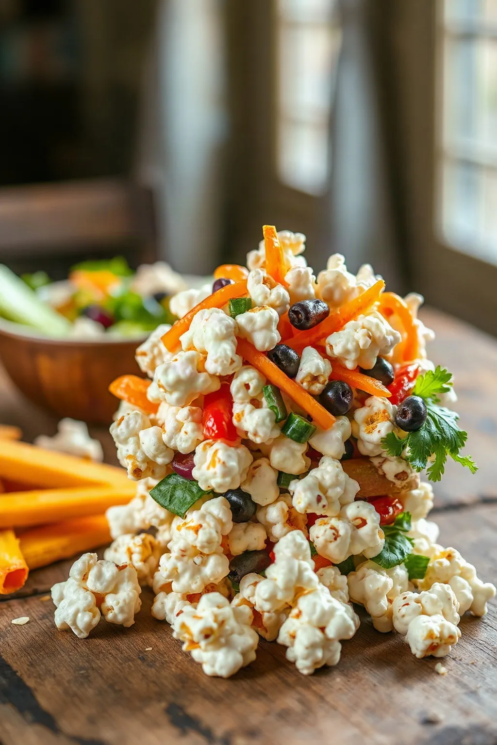 Crunchy Popcorn Salad with Fresh Veggies