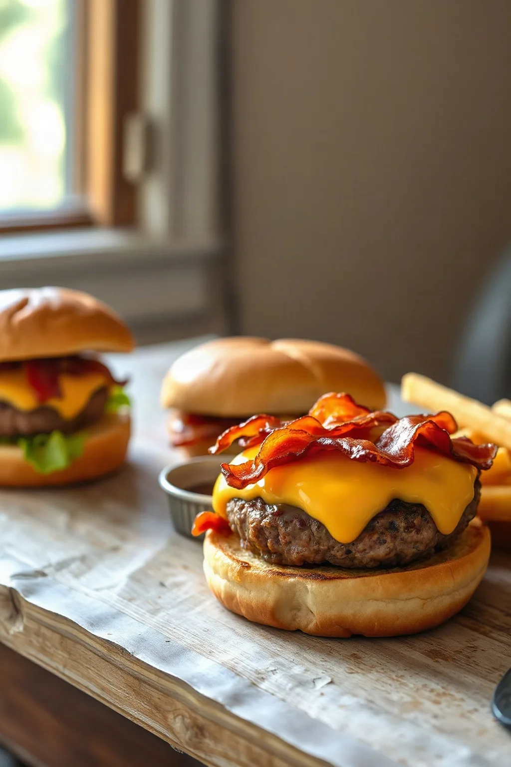 Hamburguesas de Queso Cheddar y Tocino