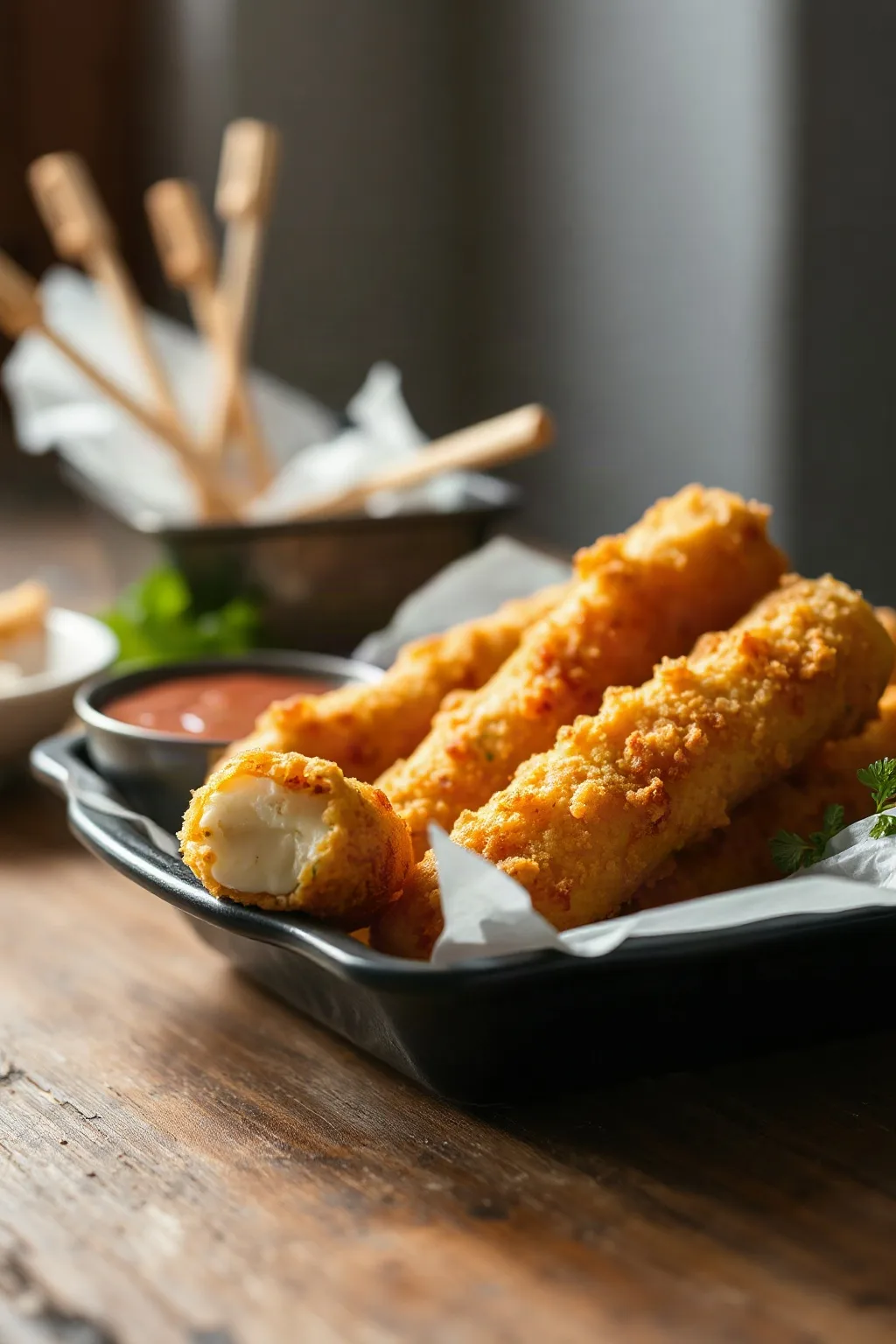Bâtonnets de fromage mozzarella frits croustillants