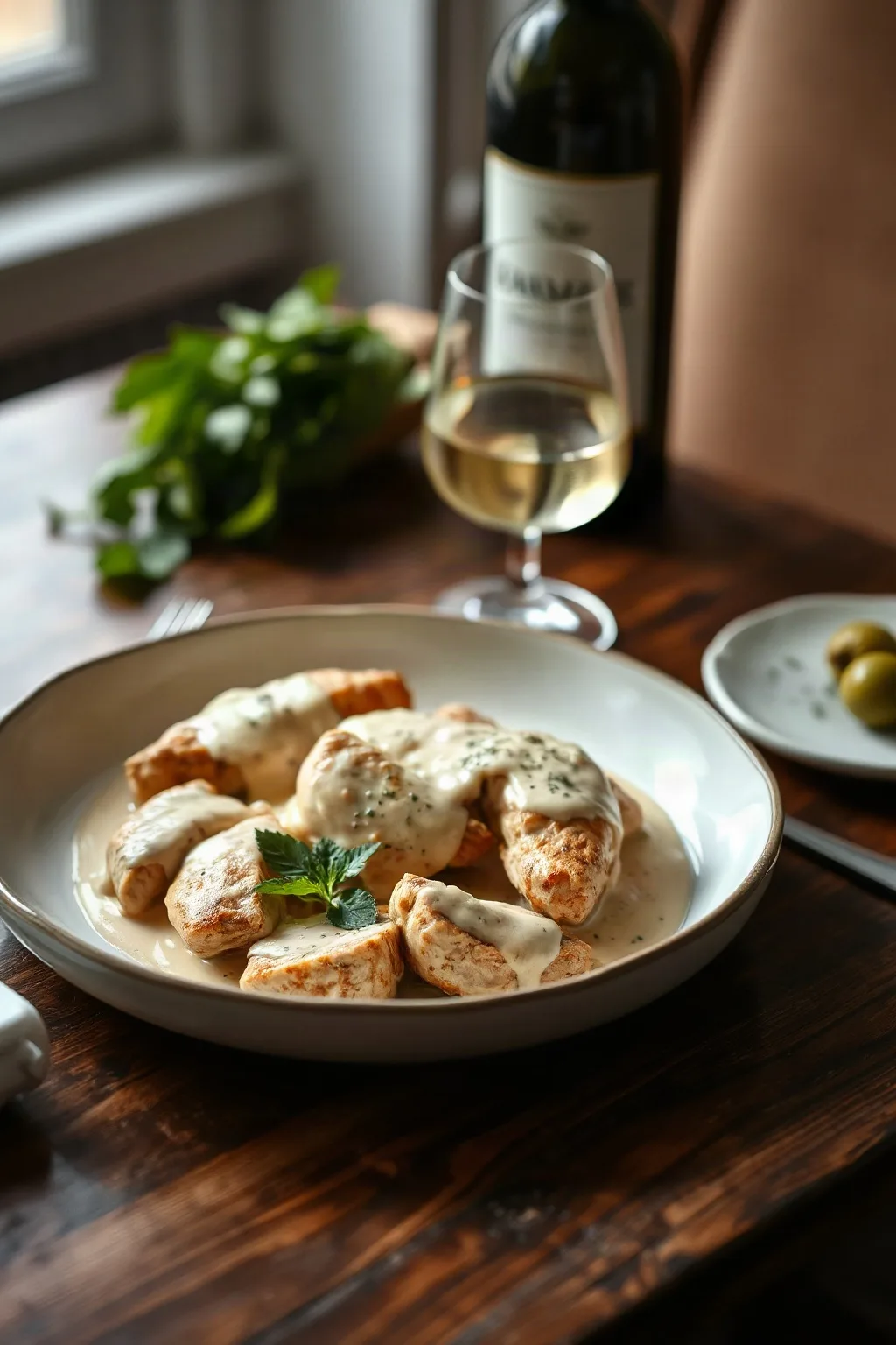 Pollo Elegante con Salsa Cremosa de Vino Blanco