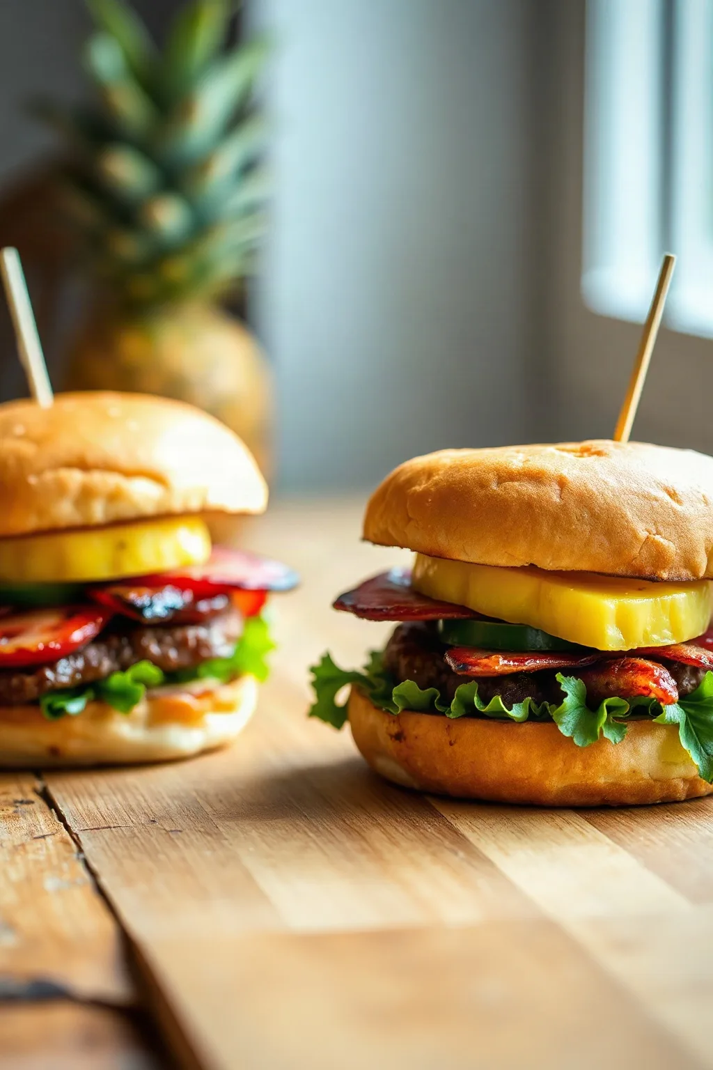 Burgers juteux à l'ananas et au bacon