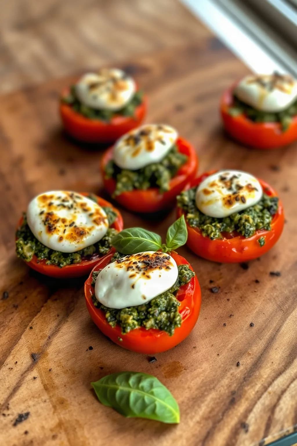 Pesto Tomatoes with Mozzarella and Basil