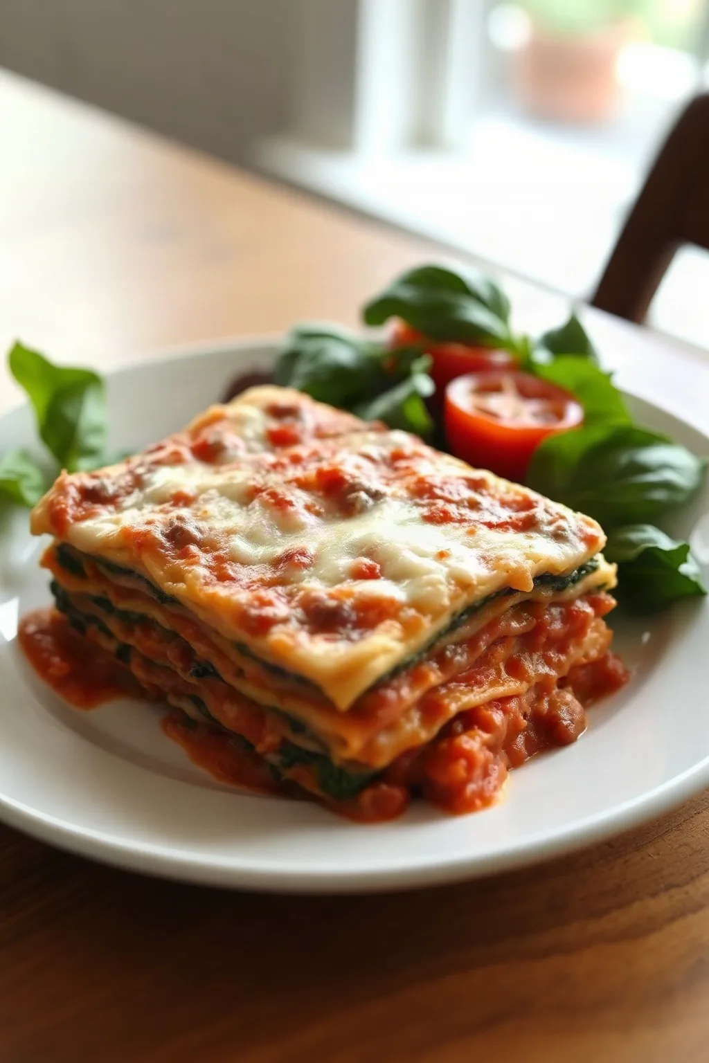 Lasagne aux épinards et bœuf avec sauce tomate riche