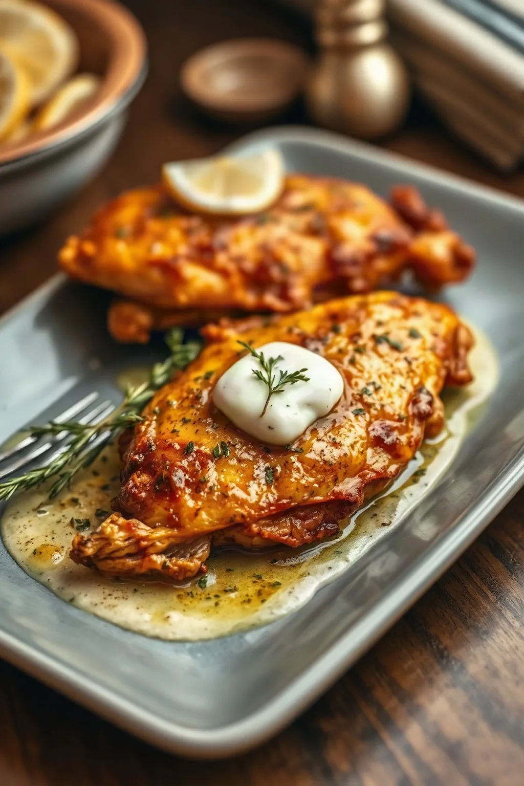 Pollo Dorado con Mantequilla de Ajo y Hierbas