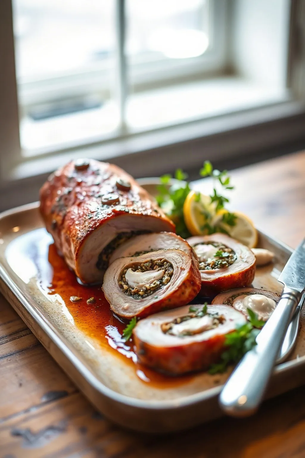 Stuffed and Rolled Pork Tenderloin with Herb Filling