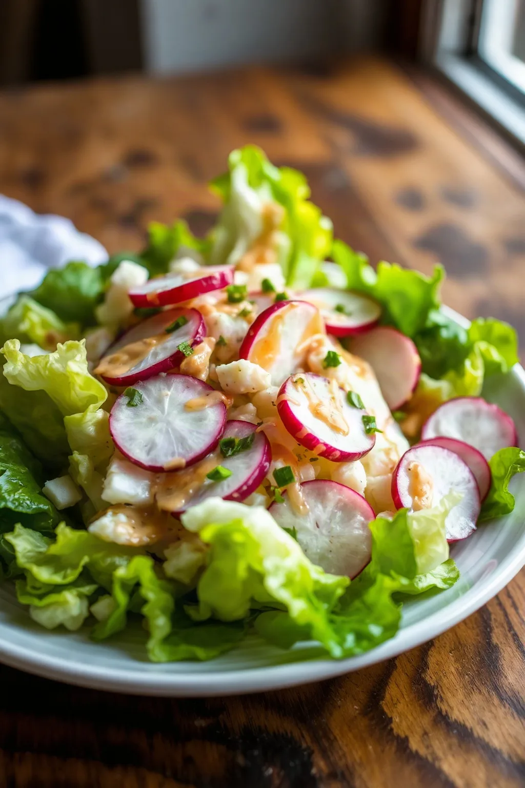 Salade croquante de laitue iceberg et radis