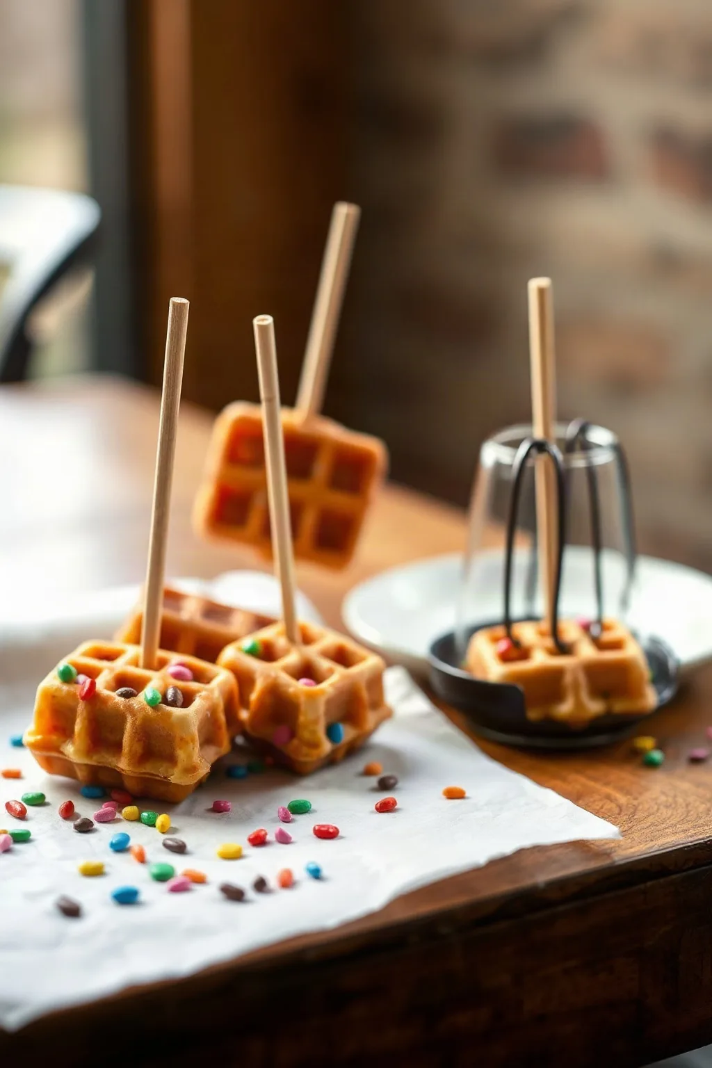 Mini Waffle Pops with Candy Sprinkles