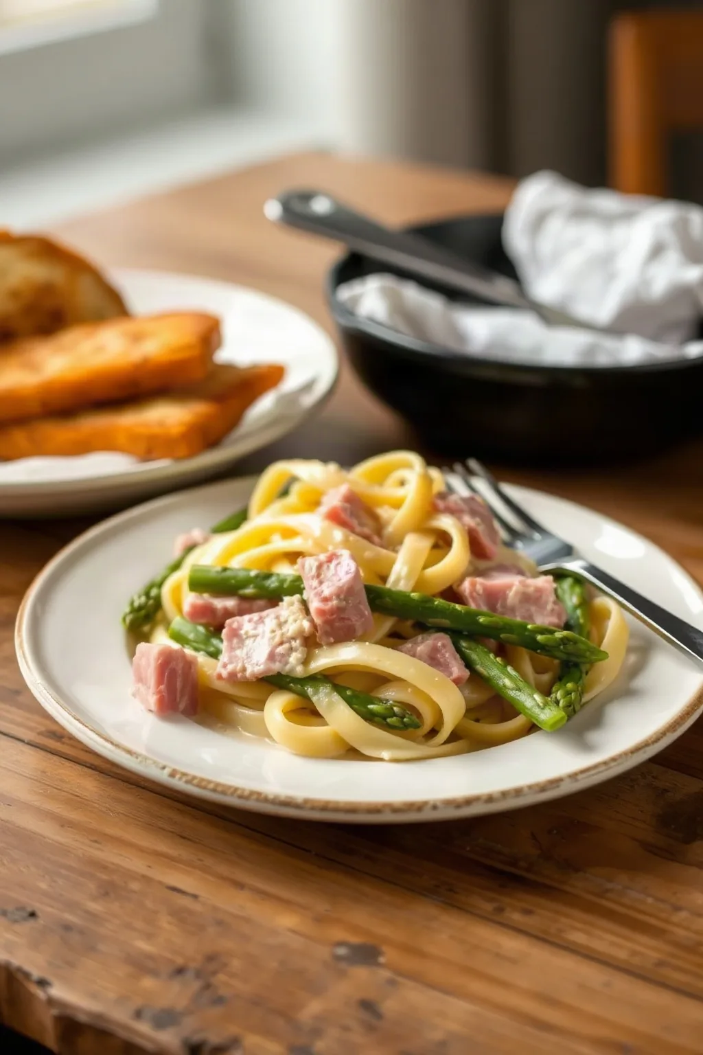 Fettuccine Cremoso con Jamón y Espárragos