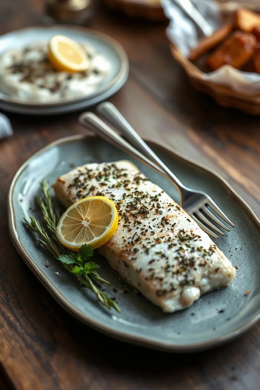 Filete de Halibut con Hierbas Frescas, Limón y Ajo