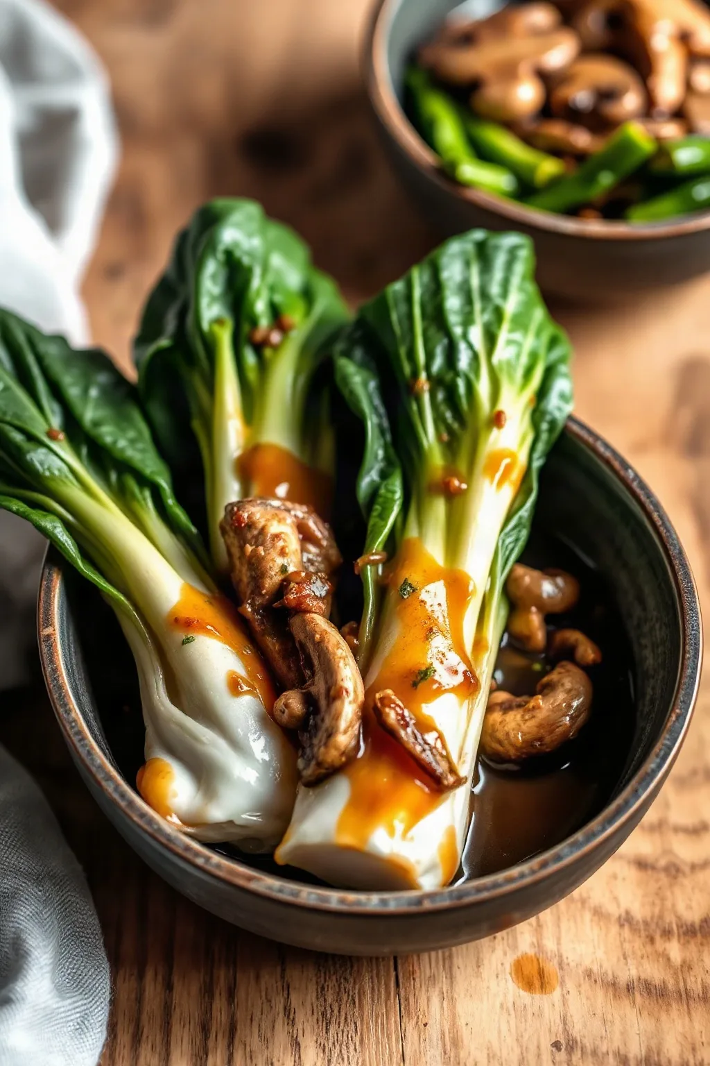 Chinese Style Baby Bok Choy with Mushroom Sauce