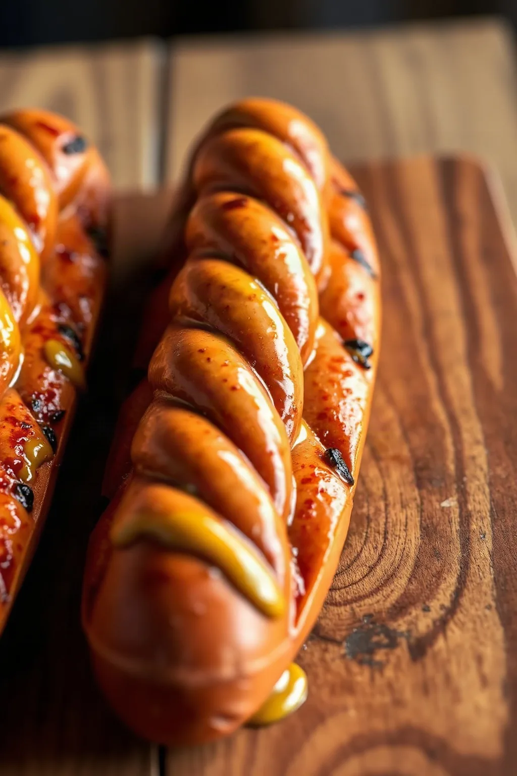 Saucisses Grillées en Spirale avec Glaçage à la Moutarde