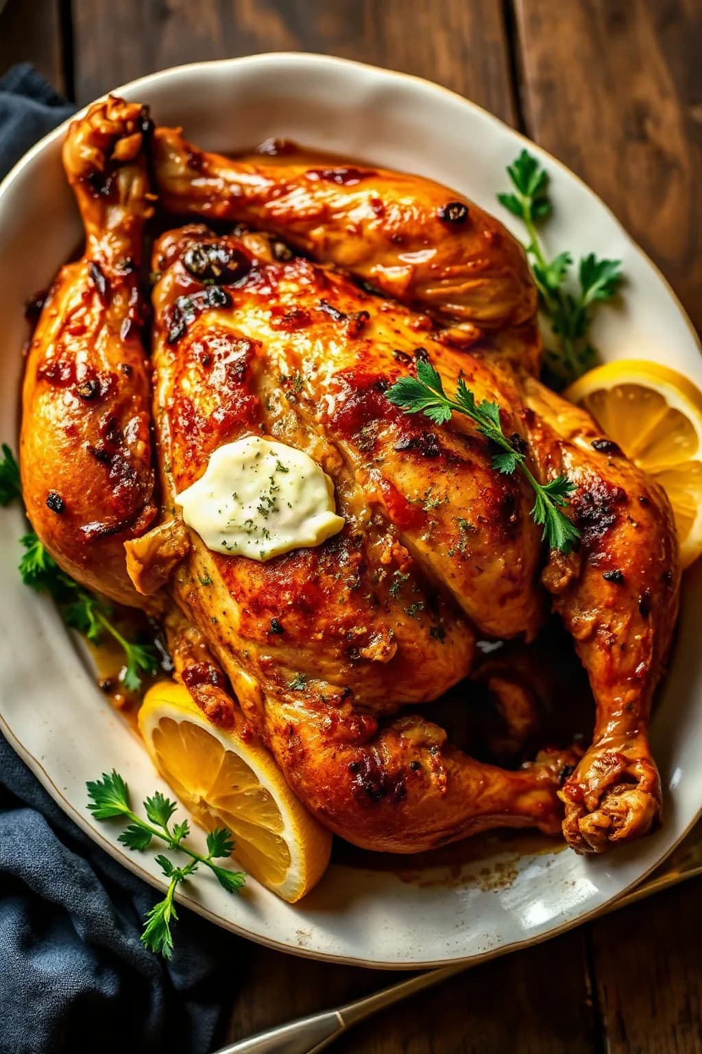 Crispy Roasted Chicken with Herb Butter